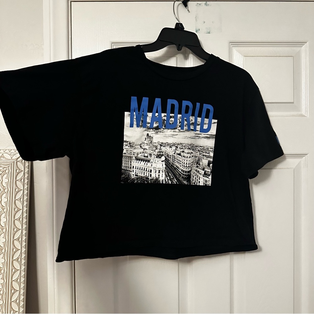 Black Crop Top, Organic Collective, XL ‘Madrid’ - Women's Casual Tee